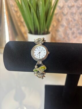 Colorful Enamel Bracelet Watch Silver Tone Statement Jewelry